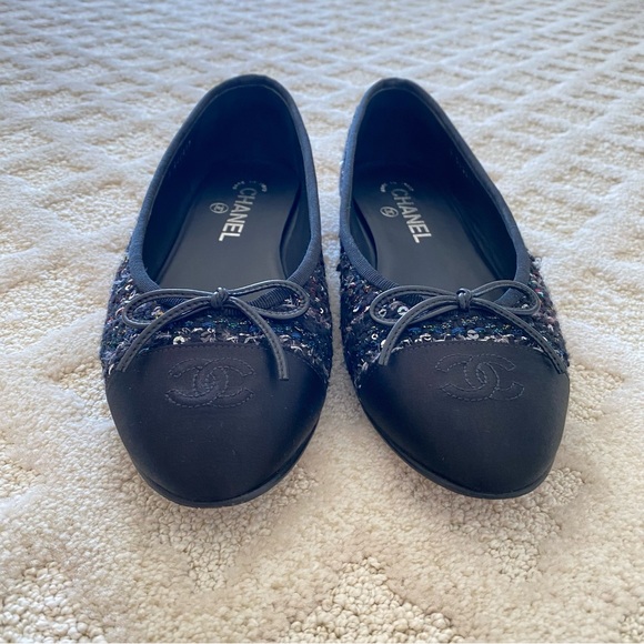 CHANEL 🖤 Boucle with Sequin Flats EU 39c - Picture 4 of 16
